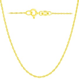 Italian Fashions 10k REAL Yellow Gold Solid 1.2mm Diamond Cut Rope Chain Barely-There Necklace with Spring Ring Clasp Thin And Lightweight MADE IN ITALY 20 Inches for Women