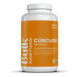 Suplemento Cúrcuma Orgánica 180 cápsulas de 500 mg 100% Natural Sin Gluten Apto Keto Bulk Superfoods