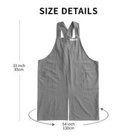 Cotton Linen Apron for Women with Pockets, Cross Back Split Pinafore No Tie for Men Kitchen Garden Cooking (Grey)