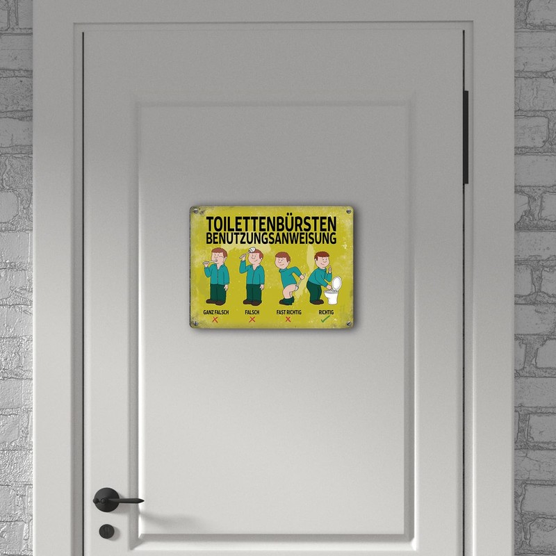 Metal Sign with Saying "Toilettenbürstenbenutzungsanweisung" [German Language