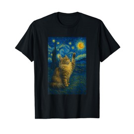 Cat Starry Night Van Gogh Gift Maine Coon Cat Mom T-Shirt