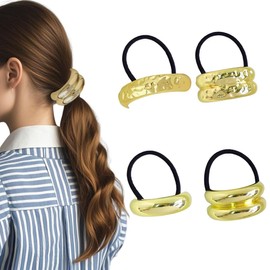 JUGUTA 4 Stück Haarmanschetten Für Pferdeschwanz,Metall Haar Manschette Haargummi Gold,Haarmanschetten Für Pferdeschwänze Haargummis Punk Haar Halter Ponytail Cuff Haarschmuck Gold