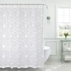 Decorative Sheer Fabric Shower Curtain for Bathroom: White Embroidered Botanical Design Metallic White Silver Threading (Remie White)