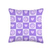 Smile Face Heart Y2K Purple Aesthetic Throw Pillow