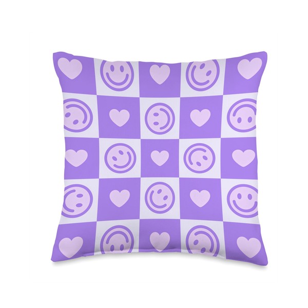 Smile Face Heart Y2K Purple Aesthetic Throw Pillow
