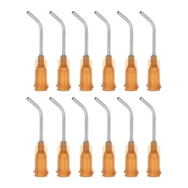 HARFINGTON 12pcs Blunt Tip Dispensing Needles, 15 Gauge 45 Degrees Bent Dispensing Tips 1" End Angled Dispenser Needle with Luer Elbow Blunt Needle for Oil or Glue Applicator, Amber