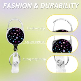Badge Holder with Retractable and Detachable Lanyard,Bright Neon Stars Badge Reel Breakaway Lanyard with Carabiner Clip for Women, Teachers, Nurses, Students, Perfect Work and Office