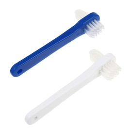SUPVOX 2PCS False Teeth Brushes Two-Side t-Shape Denture Toothbrush (White+Blue)