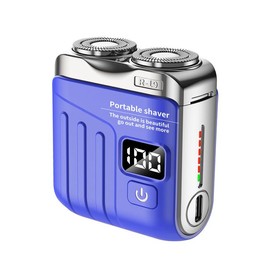 【2025 Best Gifts for】Men's Favorite Mini Electrict Shaver,Luggage Electric Shaver, 2025 New Beard Shaver Mini and Portable Suitcase Design - Color: Blue（ LED Display - 1 pack）