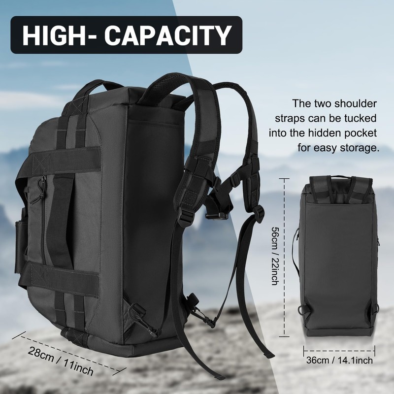 Hannibal Tactical 35L Large Duffle Bag, 3-in-1 Tactical Backpack MOLLE