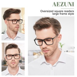 AEZUNI Large Reading Glasses Men 4.0 Oversized Retro Square Readers 1.00 1.25 1.50 1.75 2.00 2.25 2.50 2.75 3.00 3.50 4.00 5.00 6.00 (Black)