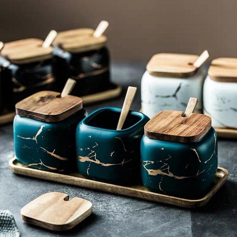 MAGICVOGEL Marble Look Spice Jar, Ceramic Spice Jars, 360 ml,