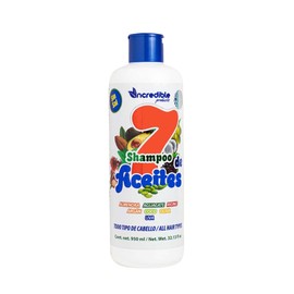 NCREDIBLE Shampoo Sin Sulfatos y Parabenos 7 Aceites, Aguacate, Ricino, Almendra, Coco, Oliva, Argán y Uva, Fortalece, Repara y Revitaliza el Cabello Maltratado, Seco o con Frizz 950 ml.
