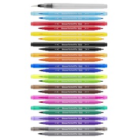 Idena 20158 Watercolour Pens with Double Tip, 12 Water-soluble Felt Tip Pens with Water Tank Brush