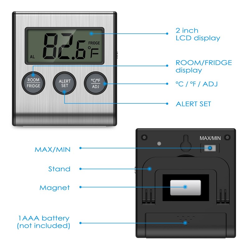 Upgraded Refrigerator Thermometer, Freezer Thermometer with High & Low Temperature