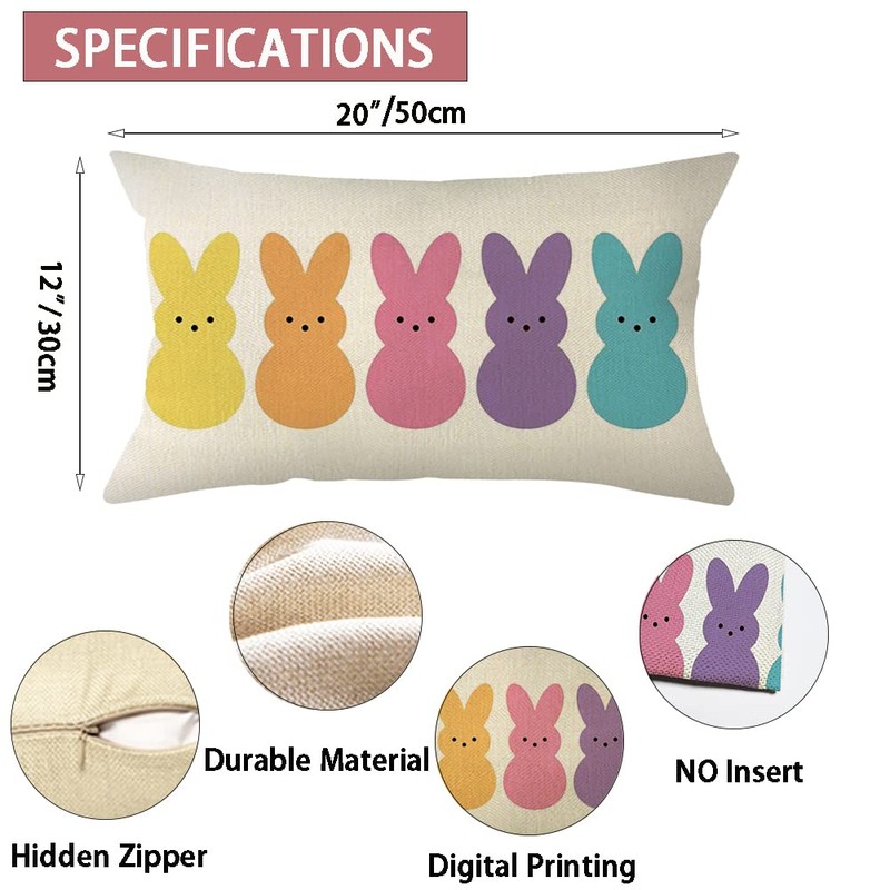 Ogiselestyle Easter Bunny Peeps Lumbar Throw Pillow Cover, 12 x