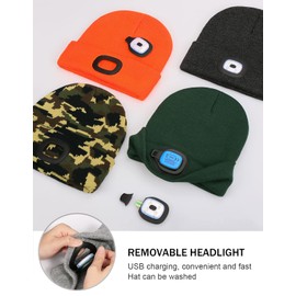 LED Beanie Hat with Light,Unisex USB Rechargeable Hands Free 4 LED Headlamp Cap Winter Knitted Night Lighted Hat Flashlight Women Men Gifts for Dad Him Husband (ForestGreen)