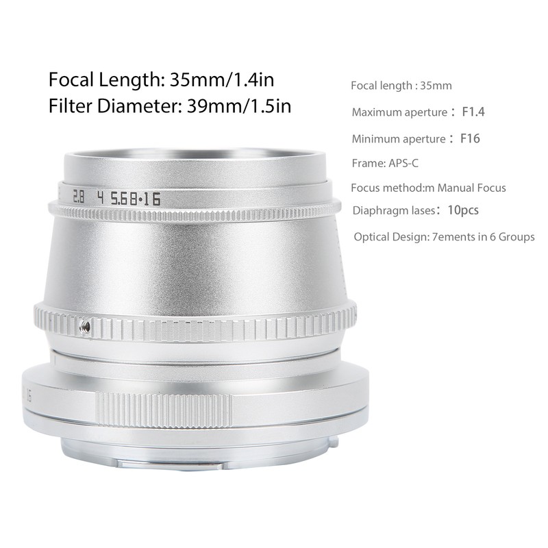 TTArtisan 35mm F1.4 for EOS.MMount APSC Lens for Canon M3/M5/M6/M6