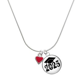 Delight Jewelry Silvertone Mini 2-D Red Heart Script Class of 2025 Dome Charm Necklace, 18"