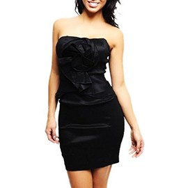 TBD Elegant, Strapless, Black Satin Rose/Flower Stretch Cocktail Dress (Small)