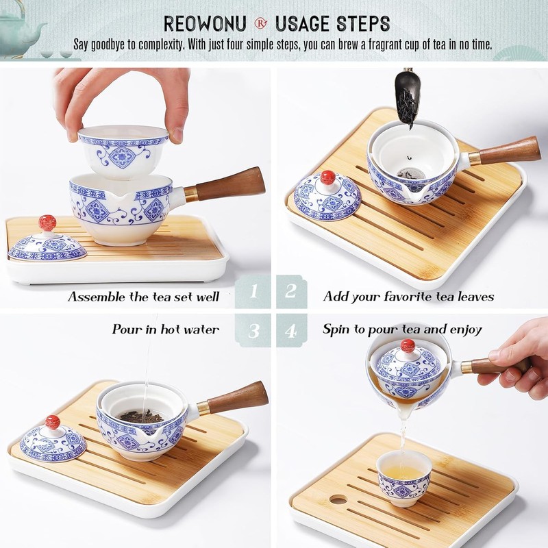 REOWONU Chinese tea set Gongfu tea set, Portable Teapot Set