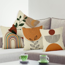 Ruelvth Boho Pillow Covers 16x16 Inch, Mid Century Bohemia Rainbow Arch Throw Pillow Covers Square Cotton Linen Terracotta Couch Pillowcases, Set of 4 (No Inserts)
