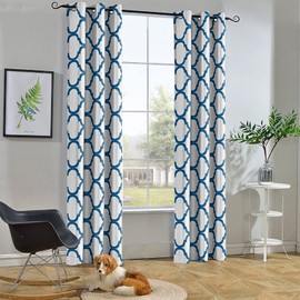Melodieux Moroccan Fashion Room Darkening Blackout Grommet Curtain for Living Room/Bedroom, 42 by 96 Inch, Off White/Royal Blue (1 Panel)