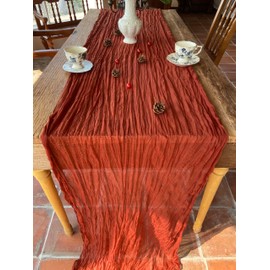 6PCS Cheesecloth Table Runner 35x120 Inch Boho Gauze Rustic Cheese Cloth Long Table Runner Romantic Table Clothes for Wedding Bridal Shower Birthday Party Table Decor (Terracotta)