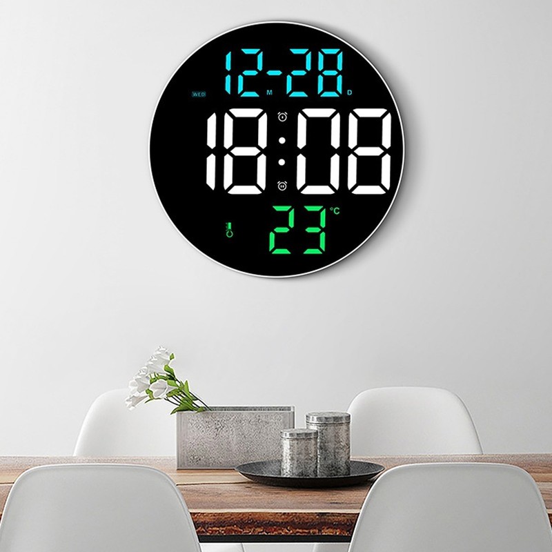 Round Digital Wall Clock 12 24Hr USB Powered Silent Modern