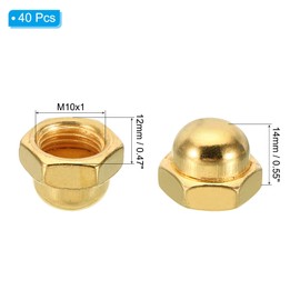PATIKIL M10x1 Acorn Hex Bolt Covers, 40 Pcs Fine Thread Dome Head Carbon Steel Hexagon Decorative Cap Nuts for Home Repair, Industrial Equipment Fasteners, Gold Tone