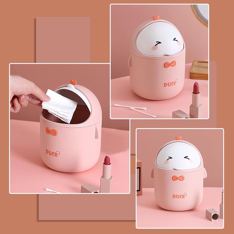 TUHNHGD Mini Rubbish Bin with Lid, Cute Cartoon Table Rubbish