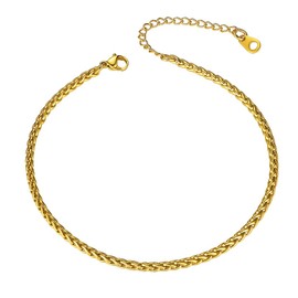 GOLDCHIC JEWELRY Gold Wheat Anklet Bracelet, 3mm Anklet Chain Adjustable Leg Chain for Girls
