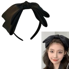 Black Satin Bow Headbands for Women Girls Large Bowknot Headband Hair Bows Head Bands Christmas Party Cosplay Hairband Bow Hair Hoops Black Bowknot Head Pieces Accessories