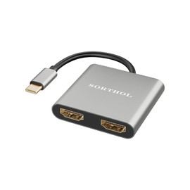 Sorthol USB C to Dual HDMI Adapter 4K @60hz, Type C to HDMI Converter Alumium Alloy HDMI Adapter for Dual Monitors for MacBook Pro/Air, Lenovo Yoga/Thinkpad T480,Dell XPS 13/15/17 etc