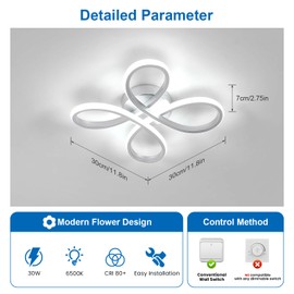 Dorlink Ceiling Lights, Silver Flower Ceiling Light 30W, Creative Flower Shape Chandeliers Ceiling Light for Living Room, Semi Flush Ceiling Light for Bedroom, Kitchen, 6500K Cool White