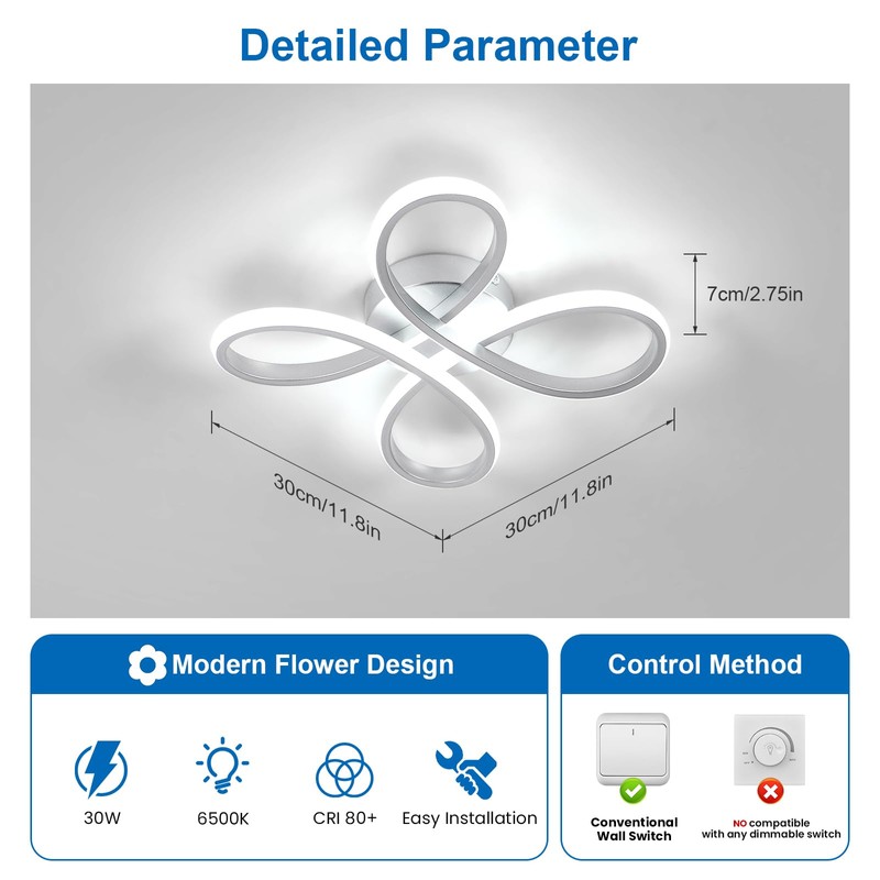 Dorlink Ceiling Lights, Silver Flower Ceiling Light 30W, Creative Flower
