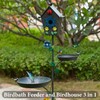 Metal Bird Bath Feeder and Bird House on Pole, 69.5"