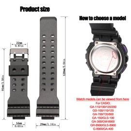 MCXGL 16mm Resin Strap Compatible with Casio ga110, ga100, ga120, gd100, g8900, Men's Rubber Replacement Strap, Resin