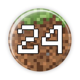 24 24th Birthday - Inspired by Mine Crafting Crafts Video Game Gaming Gamer Birthday Badges Pin Button Badge - Large 76 mm