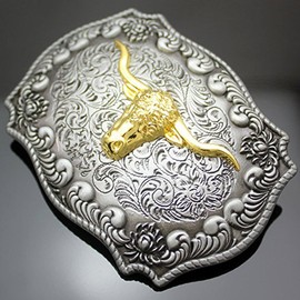 LKMY Men's Belt Buckle, Western Eagle 3D Golden Bull Head for Interchangeable Belt, Belt Buckle for Men Women, Bull Head Silver