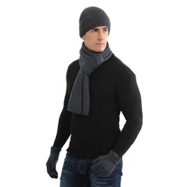 Fayscingo 3 Pieces Men Hat Scarf and Gloves Set Winter Warm Knitted Fleece Lined Beanie Skull Cap Neck Warmer Touchscreen Gloves