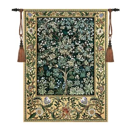 Aubelin Tapestry Large Green William Morris Tree of Life Fine Art Tapestry Wall Hanging Size 55"x41"