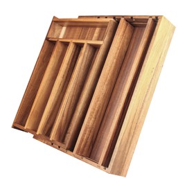 KITEISCAT Acacia Wood Expandable Silverware Organizer, Kitchen Utensil Drawer Organizer for Forks & Spoons, 8-Compartment Cutlery Tray, Flatware Holder