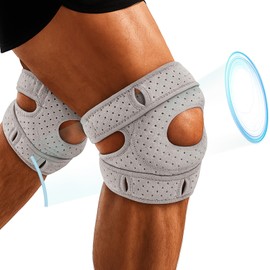 Cofvetia Stabilisation Knee Support Sports, Compressed Knee Support with Patella Gel Pads & Spring Side Stabilisers, Knee Brace Adjustable Knee Braces (Grey)
