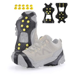 Ice Cleats，Snow Ice Traction Shoe Boot Cleats， Anti Slip 10-Studs Silicone Rubber Crampons for Footwear (XL, Black)