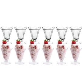 Vikko Glass Dessert Cups, Set of 12 Footed Ice Cream Bowls, 7.5 Ounce Milkshake Glasses, Thick and Durable Parfait Sundae Cups
