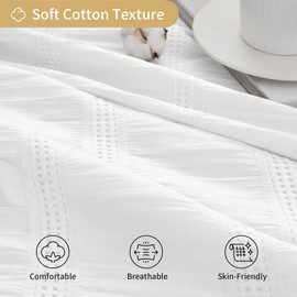 Lameirose Extra Long White Shower Curtain Farmhouse,72 x 96 Cotton Blend Waffle Tufted Striped Chic Textured Fabric Shower Curtain for Bathroom, Hotel, Washable