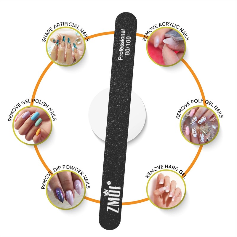 ZMOI Professional Nail Files, 12 PCS Washable Double Sided Emory