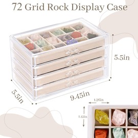 Bfttlity Rock Display Case Rock Collection Box for Kids 72 Grid Display Cases for Collectibles Organizer for Collecting and Displaying Gemstone Crystals (72 Grids)