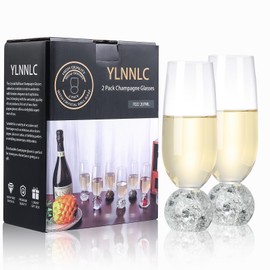 YLNNLC Lead-Free Crystal Champagne Glasses Set of 2, 7oz Stemless Champagne Flutes Glass with Bubbles Ball Base, Reusable Mimosa Glasses, Wine Glassware Gift for Birthday, Wedding, Party ﻿
